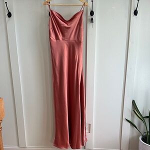 Birdy Grey Satin Cowl Slip Maxi Dress in Dusty Rose